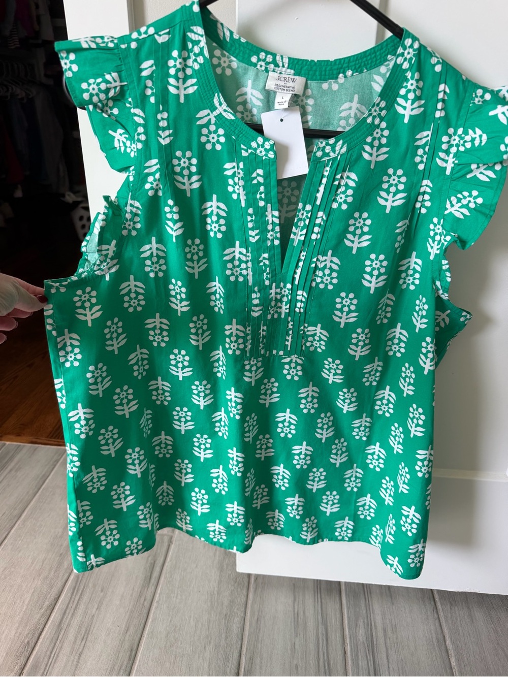J. Crew Green Floral Print Flutter-Sleeve Camisole